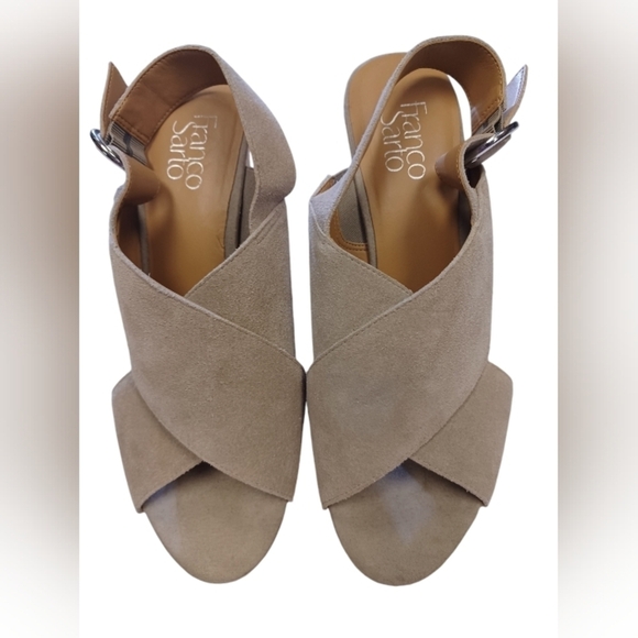 Franko Sarto Fawn Colored Suede Crossover Straps Open Toe Wedge Sandals Size 9.5 - Picture 3 of 8